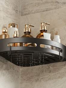 1 pieza/2 piezas/3 piezas Estante de ducha de esquina, Estante de almacenamiento de baño negro, de gran capacidad montado en la pared, sin necesidad de perforar, Estante de champú montado en la pared, Toallero de baño montado en la pared, Soporte triangular montado en la pared, Estante de almacenamiento de baño autoadhesivo, Estante de almacenamiento de ducha