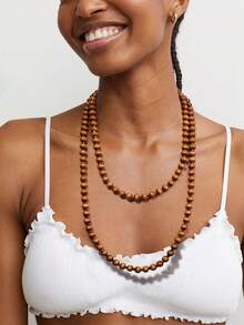 1 件波西米亚风格复古时尚串珠项链，采用简约独特的木制手工设计，适合男士和女士，长项链，念珠项链，个性项链，项链堆叠，棕色项链，女士珠宝 - 彩色 - 查看 7