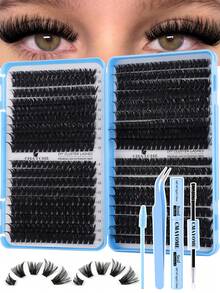 648/666/720pcs D-Curl Fluffy False Eyelashes Set, Includes Beginner-Friendly Eyelash Tutorial, Thick & Voluminous DIY Segmented False Lashes, With Glue, Sealant, Tweezers, Lash Brush, Magnifies Eyes, Lightweight & Reusable, Large Capacity Individual Lashes Set, Soft & Natural Mixed Lashes, Create 3D Dimensional Eye Makeup, For Home DIY, Travel, Daily Commute, Evening Party, Wedding Bride Makeup, Etc. - Multicolor - View 2