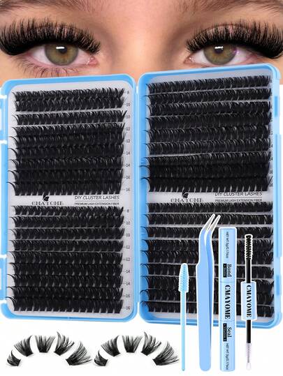 648/666/720pcs D Curl Clusters Lashes High Capacity Kit, Fake Eyelashes Book For Beginner Friendly, Thick Fluffy Diy Segmented Lashes Extensions With Bond And Seal, Tweezers, Mascara Wands, Enlarge Eyes False Lash, Lightweigh, Reusable, Large Capacity Individual Eyelashes Set, Soft And Natural Look Mix Lash For 3d Effect Eyes Makeup Beauty, Diy At Home, Portable For Travel, East To Use For Daily Commuting, Night Party, Wedding Bridal Makeup