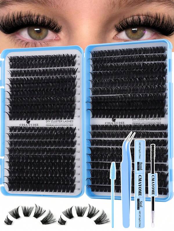 648/666/720pcs D Curl Clusters Lashes High Capacity Kit, Fake Eyelashes Book For Beginner Friendly, Thick Fluffy Diy Segmented Lashes Extensions With Bond And Seal, Tweezers, Mascara Wands, Enlarge Eyes False Lash, Lightweigh, Reusable, Large Capacity Individual Eyelashes Set, Soft And Natural Look Mix Lash For 3d Effect Eyes Makeup Beauty, Diy At Home, Portable For Travel, East To Use For Daily Commuting, Night Party, Wedding Bridal Makeup