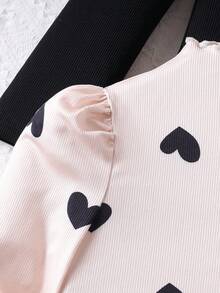 3pcs Girls Turtleneck Ruffle Rib Knit Puff Sleeve Sweater Set