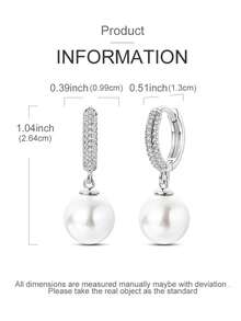 1 Pair 925 Sterling Silver Hoop Earrings For Women Class French Style Cubic Zirconia Pave Set Elegance Earrings Jewelry Gifts Fits Daily Party Shopping Wear - Silver - View 3