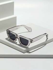 1pc Men's Retro Thick Frame Square Fashion Glasses With Rubber Frame For In Summer, Stylish Eyewear With Heavy Texture Suitable For Daily Commute. Available In Black, Brown, Clear Gray, Neutral Geometric Cube-Shaped Cyber-Style Glasses (With Eyeglass Cord) Halloween For Summer Beach Vacation,Outdoor,Travel - Dark Grey - View 8