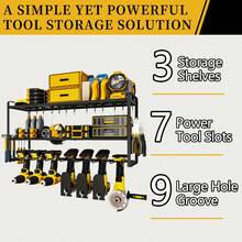 Heavy-Duty Metal Wall-Mounted Power Tool Storage Rack With Charging Station - All-In-One Tool Organizer With Drill Holders, Battery Storage & Charging Station, Space-Saving Garage Workshop Shelf For Cordless Drills, Batteries, Wrenches, Screwdrivers - Ideal Gift For Men, Boyfriend (Birthday, Valentine'S Day, New Year Gifts) - Durable Metal Construction, Tool Rack For Garage, Workshop, Home Organization, Wall Mounted Tool Organizer, Tool Rack, Tool Holder Wall Mount, Garage