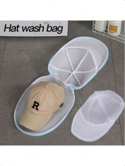 Portable Hat Washing Machine And Protector, Standalone Nonwoven Laundry Basket, Multi-Purpose Mesh Cleaning Bag Suitable For Hats, Clothes And Accessories, With Zipper Closure, Standalone System, Storage Capacity <3.2 Cubic Feet
