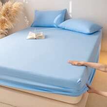 1pc Simple Solid Color Skin-Friendly Cotton Fitted Sheet, Soft, Wrinkle-Resistant, Breathable, High Elastic 360° Wrap-Around, Fresh And Soft, Original Cotton Brushed Fabric, Skin-Friendly And Cloud-Like Softness, Fits Mattress Cover, Mattress Protector, Dust Cover