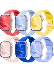 6 Pack Armbänder kompatibel mit Apple Watch Bändern 41mm 40mm 38mm 45mm 44mm 46mm 42mm 49mm für Frauen und Männer, weiches Silikon wasserdichtes Sport Ersatzarmband für Uhren Ultra SE Serie 10 9 8 7 6 5 4 3 2 1
