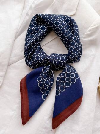 1 件复古撞色几何人字纹条纹亚麻小方巾仿丝巾天鹅绒头巾披肩防晒头巾女士日常户外使用头巾。