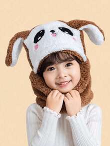 3/1 件帽子手套套装，防风防寒加厚保暖熊猫形毛绒帽子和针织手套。 - 彩色 - 查看 16