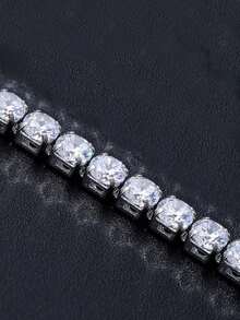 1pc Luxurious Copper Inlaid Shiny Cubic Zirconia Tennis Bracelet For Women, Suitable For Daily, Party And Vacation Wear