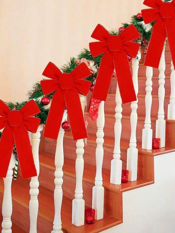 Christmas Party Decorative Bows, Christmas Tree Ornaments, Suitable For Windows, Stair Railings, Fireplaces, Walls, Entryways, Holiday Home Decor