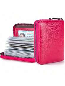 Genuine Leather Credit Card Holder Wallet, ID Bag Storage Bag, Zipper Wallet - màu đen - Xem 2