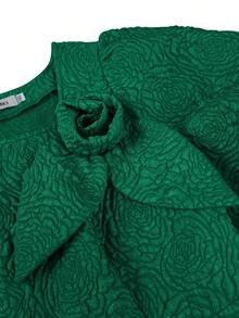 AOMEI 修身提花优雅派对连衣裙短款灯笼袖3D花朵斜领约会装 - 墨綠色 - 查看 5