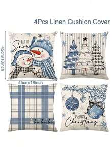 4pcs/Set Linen Christmas Pillow Cover, 45*45cm Christmas Snowman Pattern Cushion Cover, Christmas Decorations For Home, Merry Christmas Pillowcases, Christmas Sofa Cover, Pillow Case, Christmas Ornaments, Bedroom Decor, Living Room Decor, Home Decor, Chair Decor, Sofa Decor, Couch Decor, Bed Decor, Christmas Decor, Christmas Supplies, Xmas Gifts, Christmas Gifts, 2026 New Year Decor