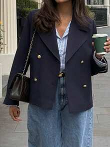 Live To Mo 女士冬季服装长袖风衣优雅别致商务休闲女装 - 藏青色 - 查看 3