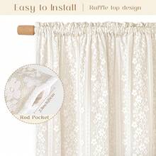 Linen Valances For Windows Double Layers Valance Curtains Farmhouse Kitchen Curtains With Lace, Short Rustic Curtain For Bathroom Window, Kitchen, Cafe, 52 X 18 Inch Rod Pocket 1 Panel, Beige - Beige52Wx18LPackof1 - View 6