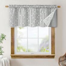 Linen Farmhouse Kitchen Curtains, Double Layered Valances For Windows With Linen And Lace, Rustic Curtains For Bathroom Window, Kitchen, Cafe Curtain 18 Inch Length Rod Pocket, 52 X 18, Grey - Grey52Wx18LPackof1 - View 1