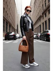 Woven Women's Bags, Vegan Leather Summer Beach And Travel Retro Chic Shoulder Bags - 棕色 - 查看 2