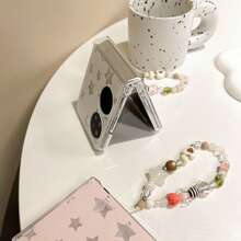 Star Starry Sky Folding Phone Case With Wrist Strap Suitable For Samsung Galaxy Z Flip3 5G/Galaxy Z Flip 4 5G/Galaxy Z Flip 5 5G/Galaxy Z Flip 6 5G/Galaxy Z Flip 7 5G, Fashionable Folding Phone Case - Multicolor - View 4