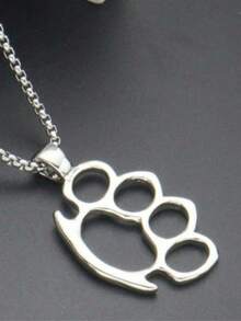 1pc Unisex Stainless Steel Claw Print Pendant Necklace, Suitable For Daily Decoration - Silver - View 6