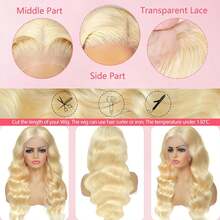 613 Lace Front Wig Human Hair Body Wave 13x4 Blonde Lace Front Wigs Human Hair Pre Plucked 200% Density 613 HD Lace Frontal Wig Transparent Lace With Baby Hair 26 Inch - S613 - Xem 7