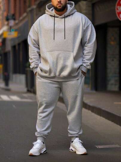 Hanorac și pantaloni sport pentru bărbați, mărime mare, cu șnur, casual, îngroșat, haine de toamnă-iarnă