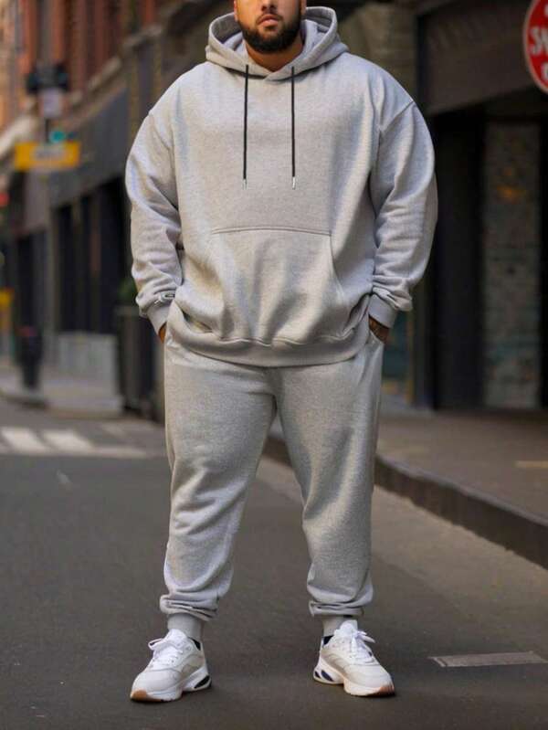 Ensemble de survêtement homme grande taille avec sweat-shirt à capuche et pantalon à cordon de serrage épaissi, vêtements d'automne et d'hiver
