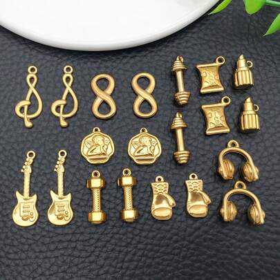 2 件装不锈钢糖果吉他杠铃饰物镀金吊坠，适合 DIY 项链耳环手链珠宝制作