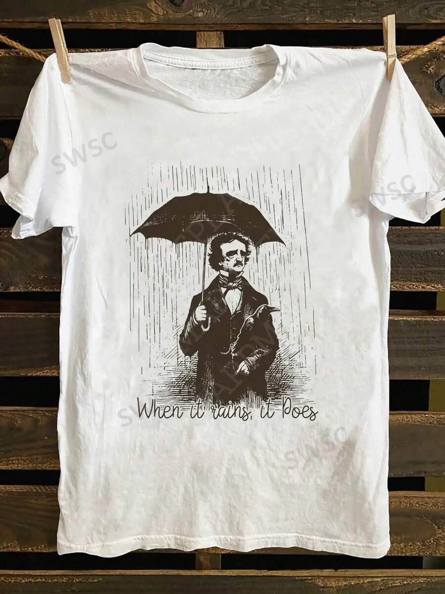 Camiseta de diseño bilingüe con estampado vintage de punk rock de la vieja escuela, diseño de animales navideños, mapache, gato, lindo y sugestivo, chica occidental, bruja, esqueleto, horror, ironía, elemento abstracto de retrato de TV, 100% algodón suave, casual y versátil para hombres, para Halloween - Blanco - Ver 1