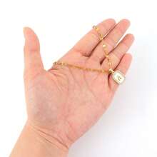 1pc Classic Pave Zirconia Block Initial Pendant Golden Stainless Steel Lip Chain Necklaces For Women - Golden Square Letters - View 3