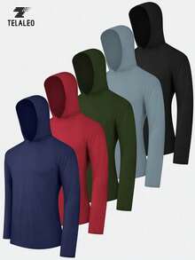 TELALEO 5pcs Boyfriend Style Men's Athletic Hoodies Long Sleeve Fishing Shirts For Men Plus Size UPF SPF UV Sun Protection Shirts Lightweight Rash Guards