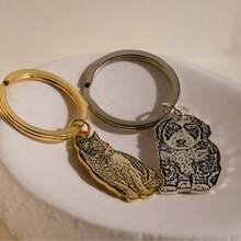 Custom Engraved Pet Photo Keychain, Personalized Dog Portrait Stainless Steel Gold Plated Memorial Key Ring Gift - Pet Keychains - View 6