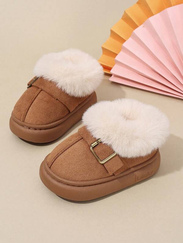 1 Pair Faux Suede Thermal Lined Children's Sports Shoes, Winter New Girls Warm Anti-Slip Toddler Shoes