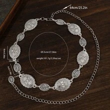 Middle East Fashion Metal Engraving Waist Chain Women's Retro Popular  Versatile Suit Skirt Accessories - TL0131小版古銀色 - 查看 9