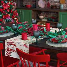 1pc Cute Christmas Snowman & Flower Tabletop Flag, Red Ball Winter, Red Bird Tablecloth Scarf Dining Table Party Home Decor Christmas Decoration - Multicolor - View 8