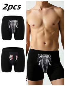 Men's Underwear, Funny Elephant Palm Print Briefs Suitable For Weddings, & Comfortable Men's Boxer Briefs Men's Sports Boxing Trunks Gift For Boyfriend