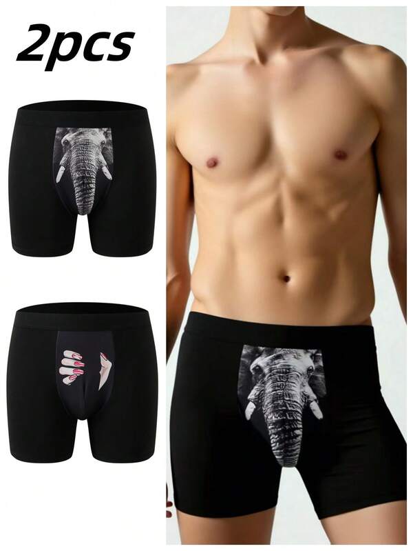 Men's Underwear, Funny Elephant Palm Print Briefs Suitable For Weddings, & Comfortable Men's Boxer Briefs Men's Sports Boxing Trunks Gift For Boyfriend