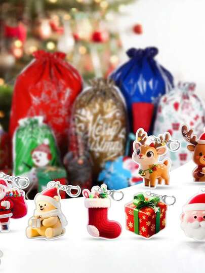 5pcs Cartoon Christmas Keychain Pendant, Santa Claus & Snowman Design, Creative Backpack Hanging Ornament, Christmas Gift