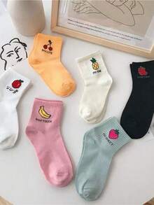 Meia Curta Feminina Estilo Meia de Frutas Estampa Fofa, Casual e Versátil