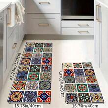 Tapete xadrez vintage de 1 peça, tapete de drenagem de poliéster para cozinha, sala de estar, entrada, varanda, decoração de casa, antiderrapante, adequado para cafeteria, bar, feriado, festa, quarto, banheiro - Multicolorido - Ver 19