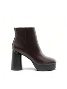 Women's Retro-Modern Square Toe Chunky Round Heel Ankle Boots With Lightweight Platform, Perfect For Daily Outings - Brown - View 7