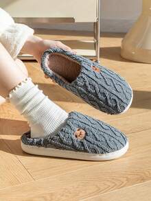 Pantuflas de mujer con diseño lindo de oso de peluche, pantuflas cómodas y resistentes al deslizamiento para usar en interiores en otoño/invierno - Gris - Ver 2