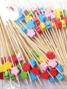 100 szt. patyczków owocowych, patyczki bambusowe, patyczki kwiatowe, widelce do owoców, kreatywne wykałaczki artystyczne, dekoracyjne patyczki bambusowe, widelce do burgerów, odpowiednie do dekoracji napojów i widelców deserowych, kuchnia, prezent świąteczny