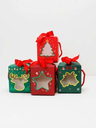 5 piezas/10 piezas Caja de regalo de manzana navideña, Caja de frutas de Nochebuena, Caja de embalaje de magdalena de taza de Navidad con dibujos animados, Caja de galletas, turrón y chocolate, Decoraciones navideñas, Pijamas navideños, Regalos navideños, Decoración navideña