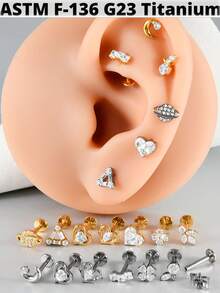 1PC Titanium Moon Zirconia Lip Piercing Internal Thread Cz Flower/Carrot Labret Tragus Ear Cartilage Flat Piercing Nose Piercing Jewelry - Titanium Original Color - View 4