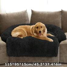 Calming Dog Bed Fluffy Plush Dog Mat For Furniture Protector With Removable Washable Cover For Large Medium Small Dogs And Cats (L (45"X37"X6"), Black) - Black - View 7