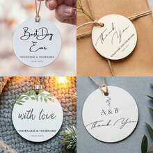 50pcs Custom Wedding Favor Tags, 4-8cm Double-Side Printed Round Personalized Gift Tags With Logo Or Picture, Colorful Printable Labels With Jute String, DIY Paper Tags Cards For Bottles, Clothing, Food Packing, Gift Cards For Party, Anniversary, Wedding, Business, Thank You Tags, Customized Hang Tags - tròn - Xem 6