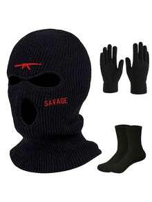1pc Balaclava Ski Mask, Suitable For Daily Use, Outdoor Sports, Hiking, Cycling Autumn Decor - Black (hat + Socks + Gloves) - View 3