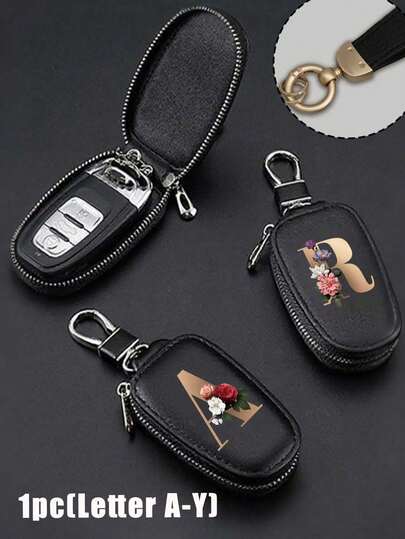 พวงกุญแจซิป - ดอกไม้สีแดงทันสมัยพร้อมตัวอักษรสีทอง (A-Y), วัสดุหนัง PU, เหมาะสำหรับรถยนต์, บ้านและสำนักงาน - เหมาะสำหรับวันวาเลนไทน์, พิธีสำเร็จการศึกษาและวันครู - ยูนิเซกส์, อุปกรณ์เดินทาง, การตกแต่งที่หรูหรา, งานฝีมือที่ประณีต, อุปกรณ์เสริมระดับมืออาชีพ